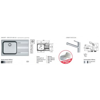 Franke set sudoper i slavina SMART - SRX 611-86 LB ocjeđivač desno + ORBIT DOCCIA