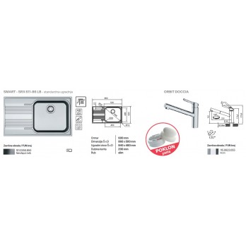 Franke set sudoper i slavina SMART - SRX 611-86 LB ocjeđivač lijevo + ORBIT DOCCIA