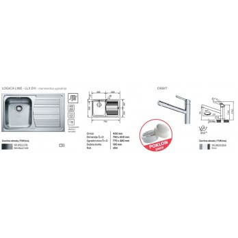 Franke set sudoper i slavina LOGICA LINE - LLX 611 ocjeđivač desno + ORBIT
