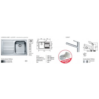 Franke set sudoper i slavina LOGICA LINE - LLX 611 ocjeđivač lijevo + ORBIT