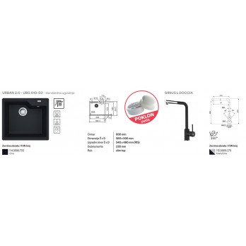 Franke set sudoper i slavina URBAN 2.0 - UBG 610-50 + SIRIUS L DOCCIA